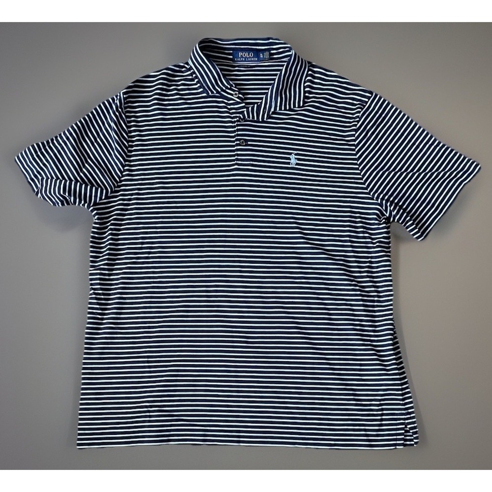 Polo Ralph Lauren Short Sleeve Polo Shirt Blue Stripes Embroidered Logo XL JBHS